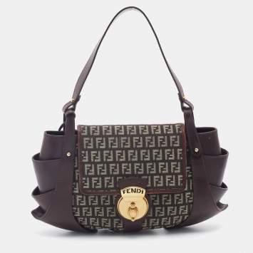 Pre Owned Fendi Brown/Tobacco Zucchino Canvas and Leather Borsa Tuc Hobo