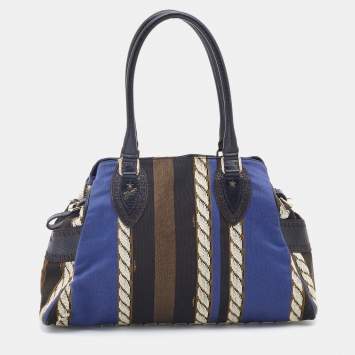 Pre Owned Fendi Multicolor Pequin Canvas and Leather Medium Chef De Jour Tote