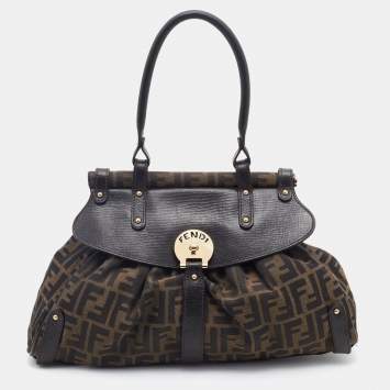 Pre Owned Fendi Tobacco Zucca Canvas and Leather Magic Top Handle Bag