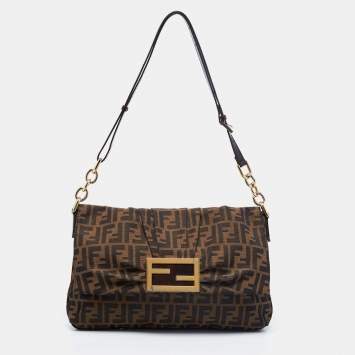 Pre Owned Fendi Tobacco Zucca Canvas And Patent Leather Mia Flap Bag With Wallet