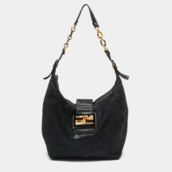 Pre Owned Fendi Black Metallic Leather Mama Forever Hobo