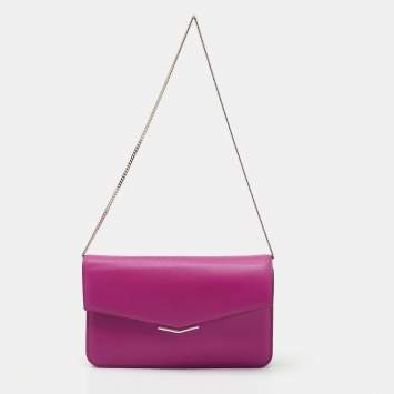 Pre Owned Fendi Fuchsia/Blue Leather Flap Chain Clutch