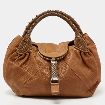 Pre Owned Fendi Brown Pebbled Leather Spy Bag