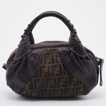 Pre Owned Fendi Brown Zucca Canvas And Leather Baby Spy Hobo