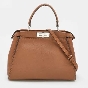 Pre Owned Fendi Caramel Leather Medium Selleria Peekaboo Top Handle Bag