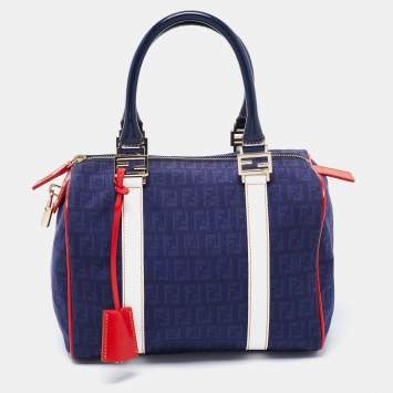 Pre Owned Fendi Multicolor Zucchino Canvas and Patent Leather Small Forever Bauletto Boston Bag
