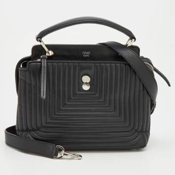 Pre Owned Fendi Black Quilted Leather Dotcom Click Top Handle Bag