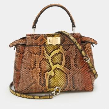 Pre Owned Fendi Multicolor Python Mini Peekaboo Top Handle Bag