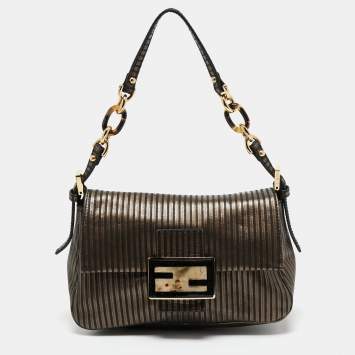 Pre Owned Fendi Bi Color Striped Leather Mini Mama Baguette Evening Bag