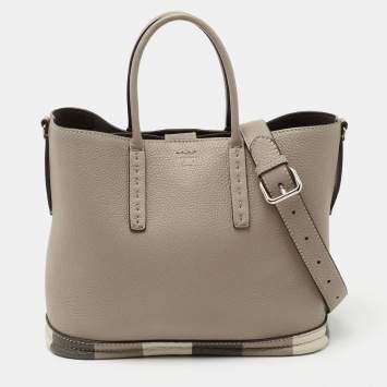 Pre Owned Fendi Dark Beige Leather Small Selleria Tote