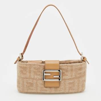 Pre Owned Fendi Beige Zucca Wool and Leather Baguette