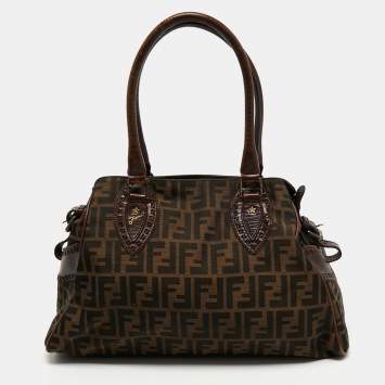 Pre Owned Fendi Tobacco Zucca Canvas and Leather Medium Chef De Jour Tote
