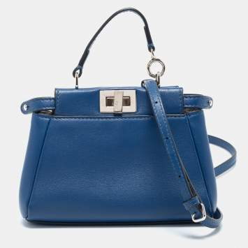 Pre Owned Fendi Blue Leather Micro Peekaboo Crossbody Bag