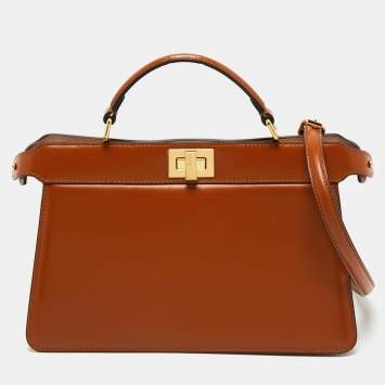 Pre Owned Fendi Brown Leather Peekaboo ISeeU East-West Top Handle Bag 