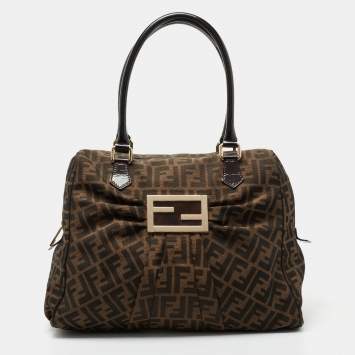 Pre Owned Fendi Tobacco Zucca Canvas and Patent Leather Large Mia Tote