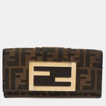 Pre Owned Fendi Beige/Brown Zucca Canvas and Leather Flap Continental Wallet