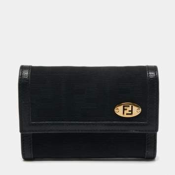 Pre Owned Fendi Black Zucca Canvas and Leather French Wallet