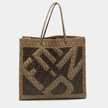 Pre Owned Fendi Brown Zucca and Zucchino Coated Canvas Square Tote