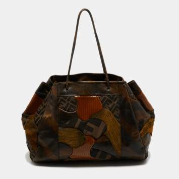 Pre Owned Fendi Brown Leather and Calf Hair Tote