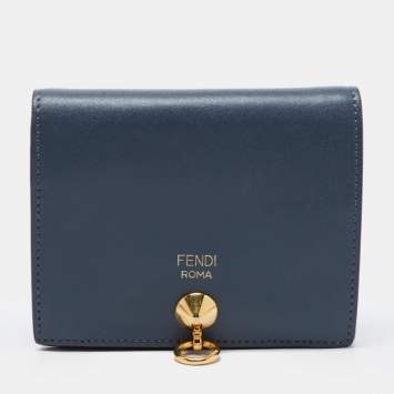 Pre Owned Fend Teal Leather By The Way Bifold Wallet
