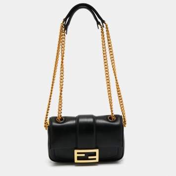 Pre Owned Fendi Black Leather Mini Baguette Crossbody Bag