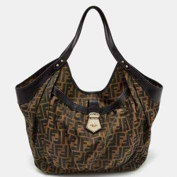 Pre Owned Fendi Tobacco Zucca Canvas and Leather Large Borsa Chef Tote