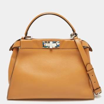 Pre Owned Fendi Brown Leather Medium Granite Peekaboo Top Handle Bag