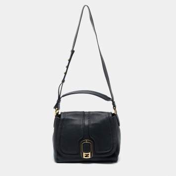 Pre Owned Fendi Black Leather Medium Anna Shoulder Bag