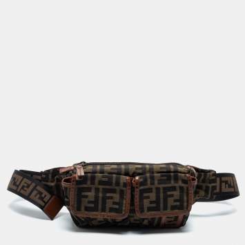 Pre Owned Fendi Tobacco Zucca Coated Canvas And Leather Belt Bag
