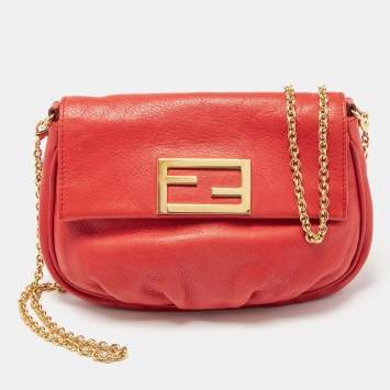 Pre Owned Fendi Red Leather Fendista Pochette Crossbody Bag