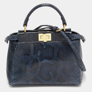 Pre Owned Fendi Blue Python Leather Mini Peekaboo Top Handle Bag