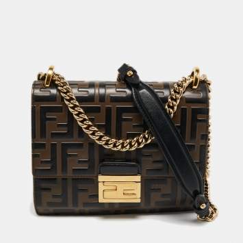 Pre Owned Fendi Black/Tobacco Zucca Leather Small Kan U Shoulder Bag