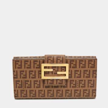 Pre Owned Fendi Beige Zucchino Coated Canvas FF Flap Continental Wallet