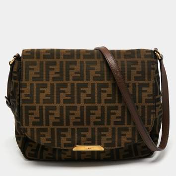 Pre Owned Fendi Tobacco Zucca Canvas Flap Crossbody Bag