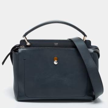 Pre Owned Fendi Black Leather Dotcom Top Handle Bag