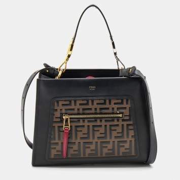 Pre Owned Fendi Black/Brown Zucca Leather Small Runaway Shoulder Bag