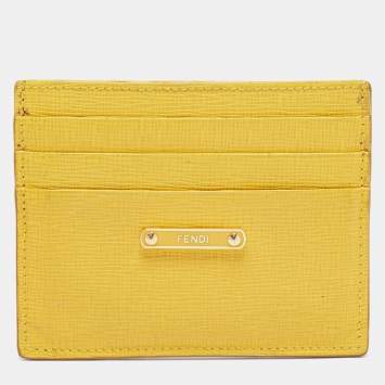 Pre Owned Fendi Yellow Leather Card Holder