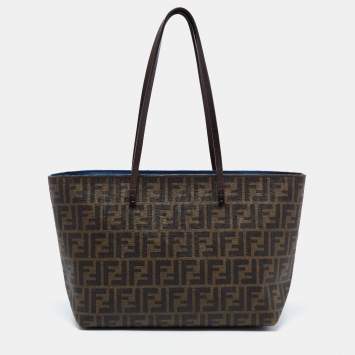Pre Owned Fendi Tobacco Zucca Coated Canvas and Leather Small Roll Shopper Tote