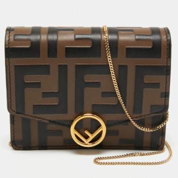 مملوكة مسبقًا Fendi Brown/Black Zucca Leather Mini F is Fendi Wallet on Chain