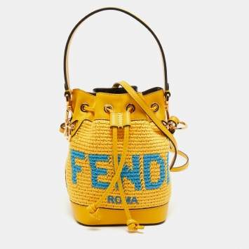 Pre Owned Fendi Yellow Crochet and Leather Mini Mon Tresor Bucket Bag