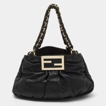 Pre Owned Fendi Black Pebbled Leather Small Mia Tote