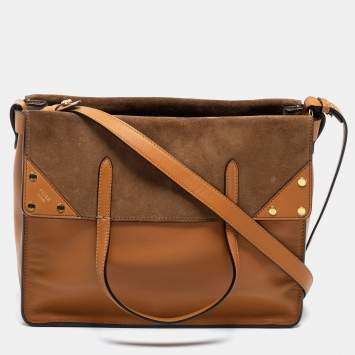Pre Owned Fendi Tan Leather and Suede Flip Tote