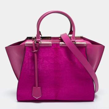 Pre Owned Fendi Fuchsia Leather and Calf Hair 3Jours Tote
