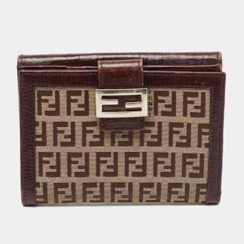 Pre Owned Fendi Beige/Brown Zuchino Canvas and Leather Forever Flap Wallet
