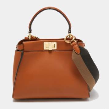 Pre Owned Fendi Brown Leather Mini Iconic Peekaboo Top Handle Bag