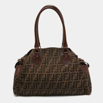 Pre Owned Fendi Tobacco Zucca Canvas and Leather Medium Chef De Jour Tote