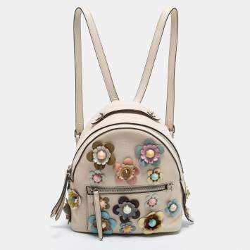 Pre Owned Fendi Cream Leather Mini Flowerland Backpack