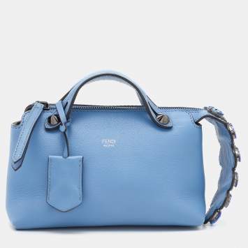Pre Owned Fendi Blue Leather Mini By The Way Embellished Shoulder Bag