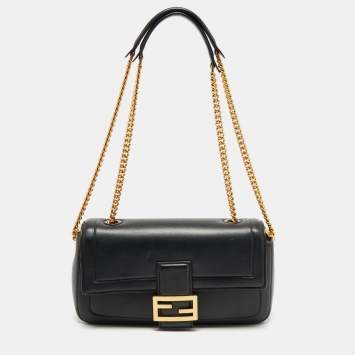 Pre Owned Fendi Black Leather Baguette Shoulder Bag