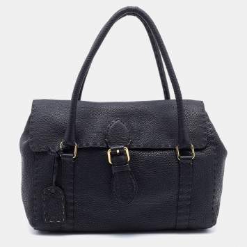 مملوكة مسبقًا Fendi Black Leather Selleria Linda Flap Satchel